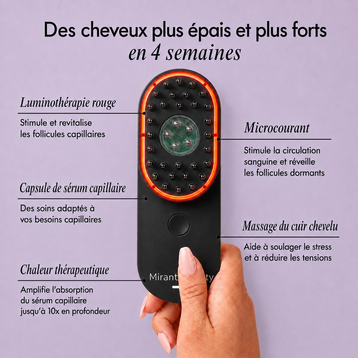 Mirant ScalpCare™ — Brosse LED 4-en-1 pour des cheveux visiblement plus forts + 2 sérums inclus