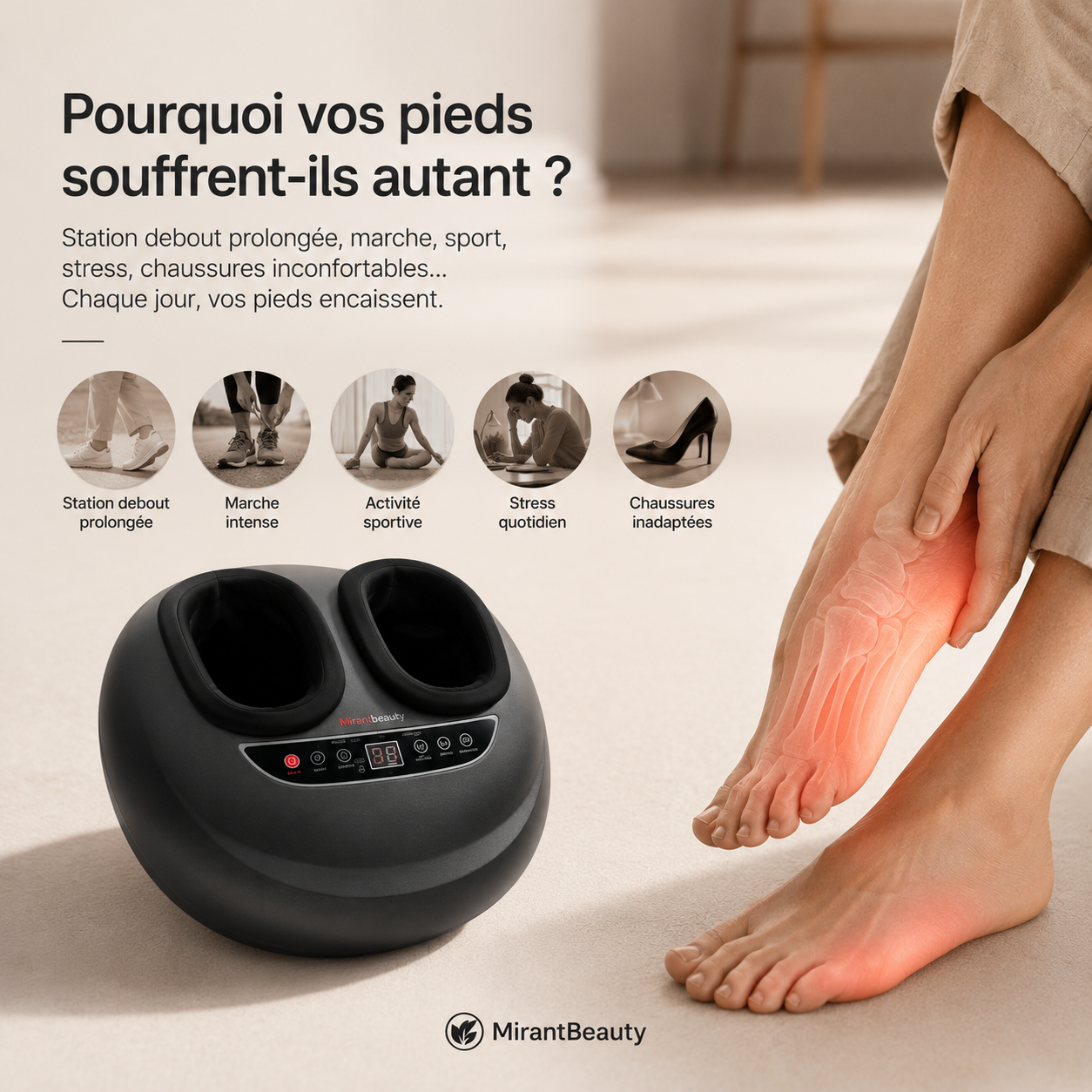 Mirant FootSpa Pro™ | Masseur de pieds Shiatsu chauffant à compression d'air 360°