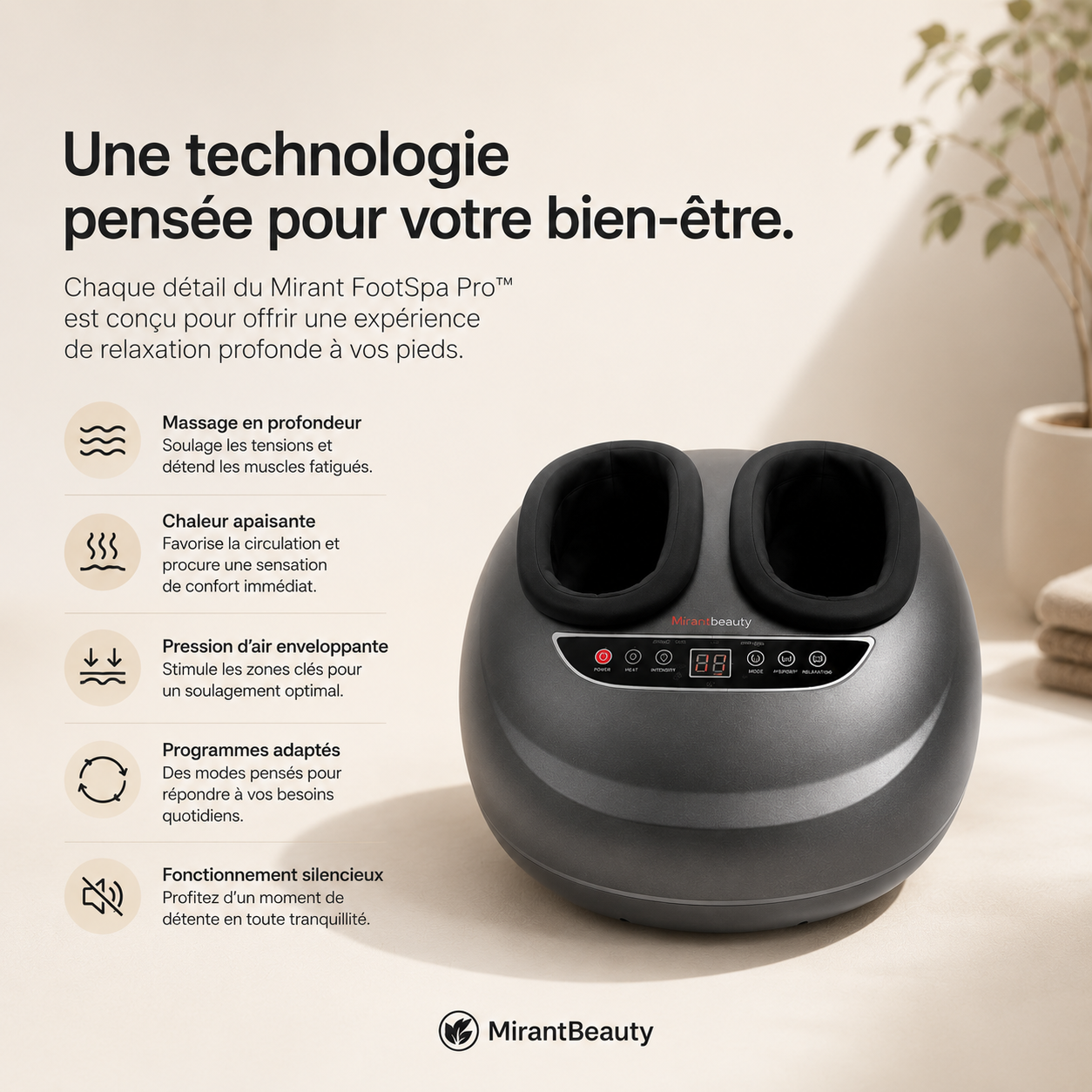 Mirant FootSpa Pro™ | Masseur de pieds Shiatsu chauffant à compression d'air 360°