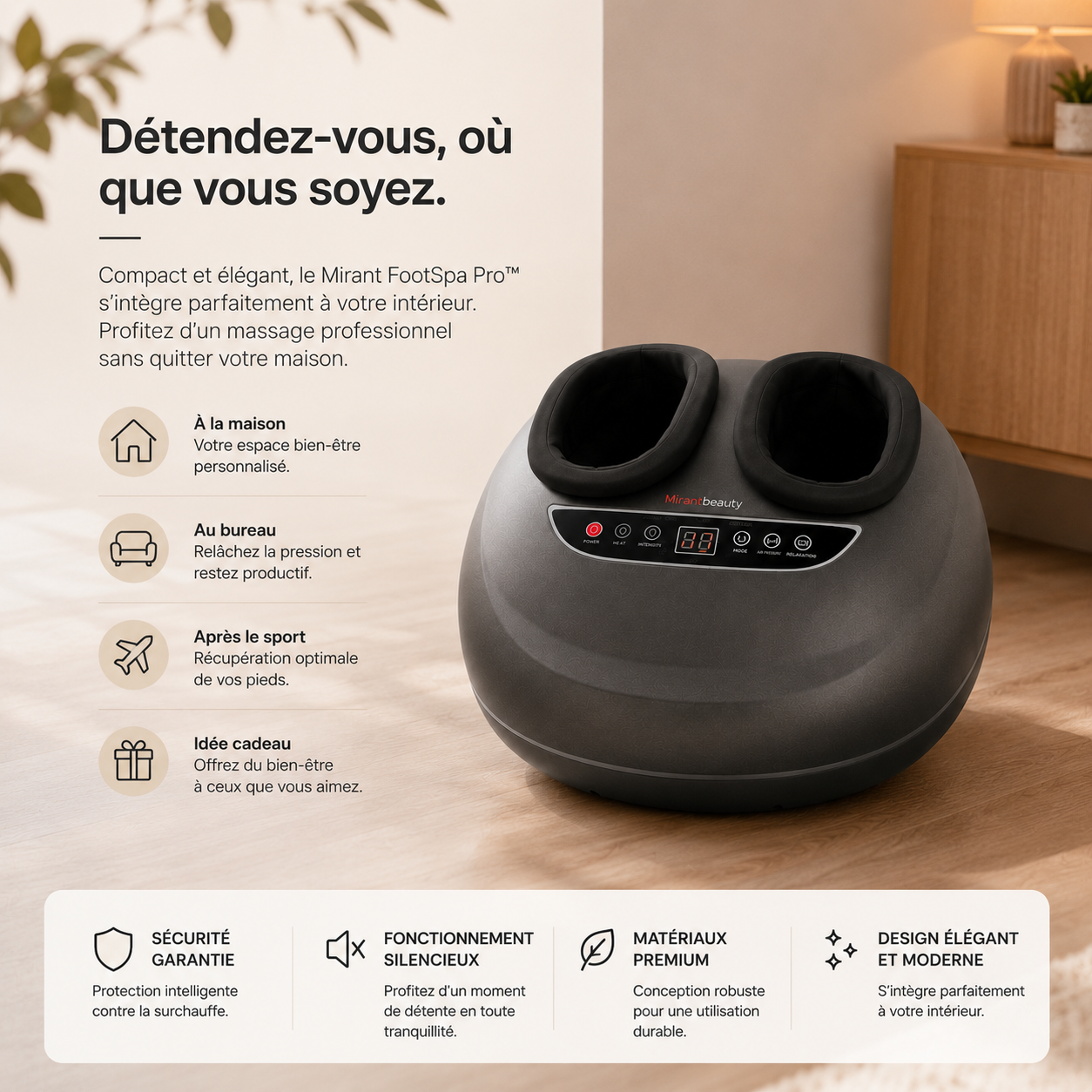 Mirant FootSpa Pro™ | Masseur de pieds Shiatsu chauffant à compression d'air 360°