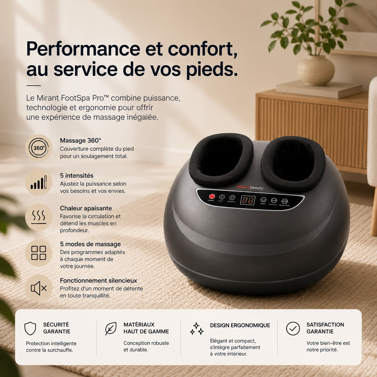 Mirant FootSpa Pro™ | Masseur de pieds Shiatsu chauffant à compression d'air 360°