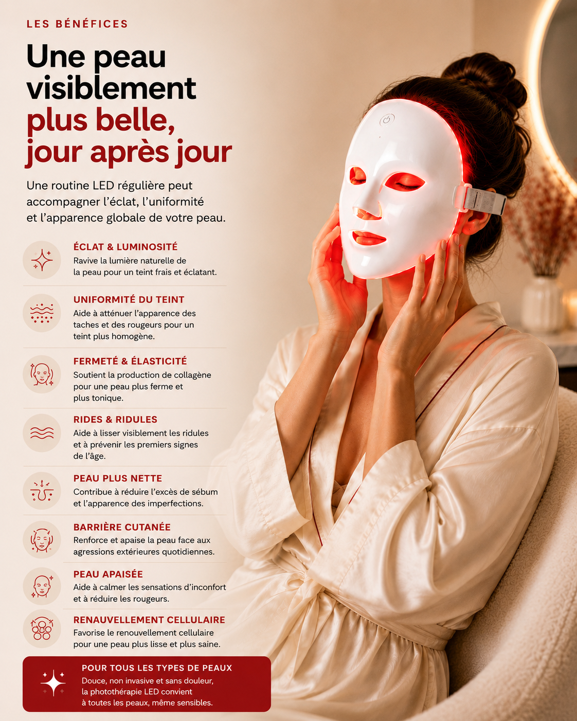 Routine beauté avec le Mirant LEDMask Pro